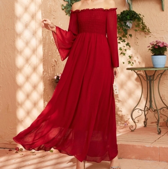 unknown Dresses & Skirts - Off Shoulder Shirred bell sleeve dress